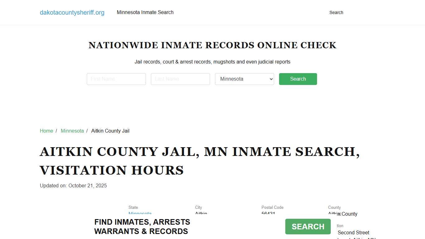 Aitkin County Jail, MN Inmate Search, Visitation Hours